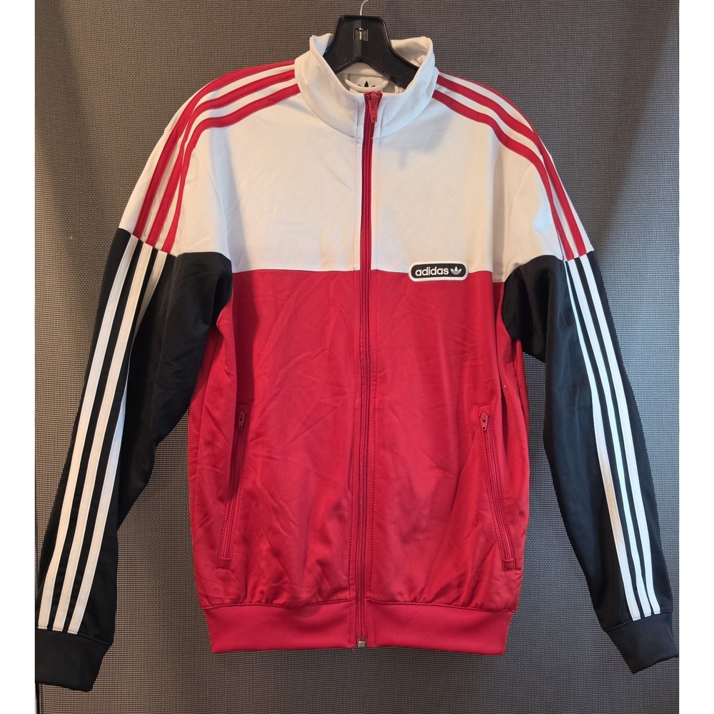 Adidas Originals Track Jacket Men's XS Red White Black Trefoil Full Zip 3 Stripe